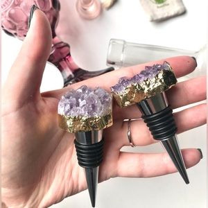 Purple Amethyst Quartz Stone Cluster Wine Stopper, 2 Pack